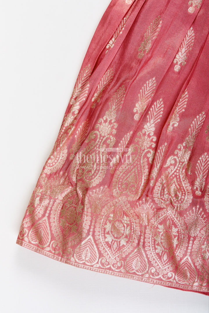 The Nesavu Girls Party Gown Girls banarasi casual gown with designer yoke for festive family moments Nesavu Nesavu girls banarasi casual gown designer yoke ethnic wear festive gatherings