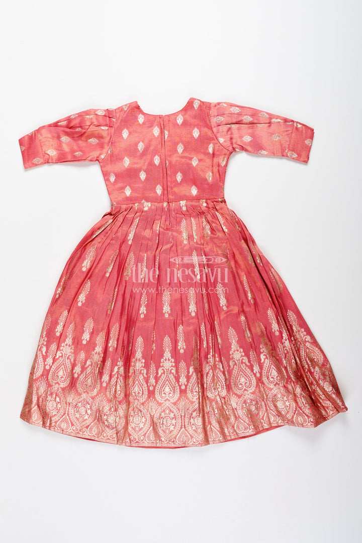 The Nesavu Girls Party Gown Girls banarasi casual gown with designer yoke for festive family moments Nesavu Nesavu girls banarasi casual gown designer yoke ethnic wear festive gatherings