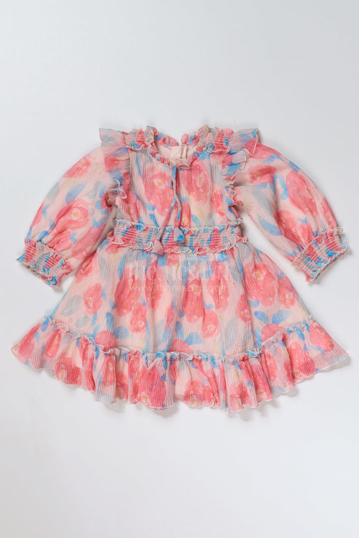 The Nesavu Girls Fancy Frock Girls Beautiful Cotton Frock with Floral Printed Pleated Organza and Ruffle Details Nesavu Nesavu Girls Floral Printed Beautiful Cotton Frock Ruffles Puff Sleeves