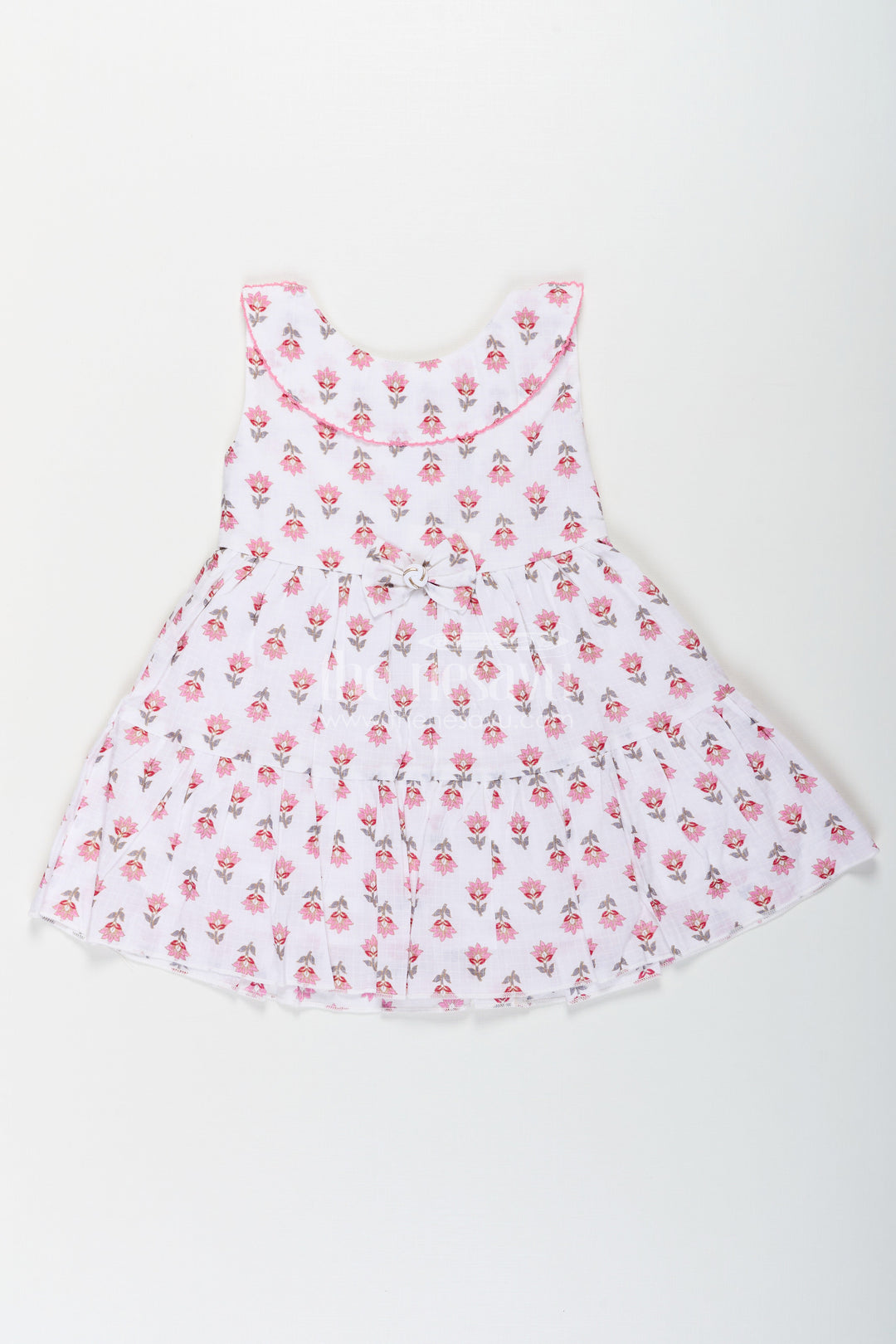 The Nesavu Baby Cotton Frocks Girls Beautiful Frock in Pure Cotton with Floral Prints and Cute Bow Detail Nesavu 16 (1Y) / Pink BFJ743B-16 Nesavu Girls Beautiful Frock Pure Cotton Floral Prints Cute Bow Detail