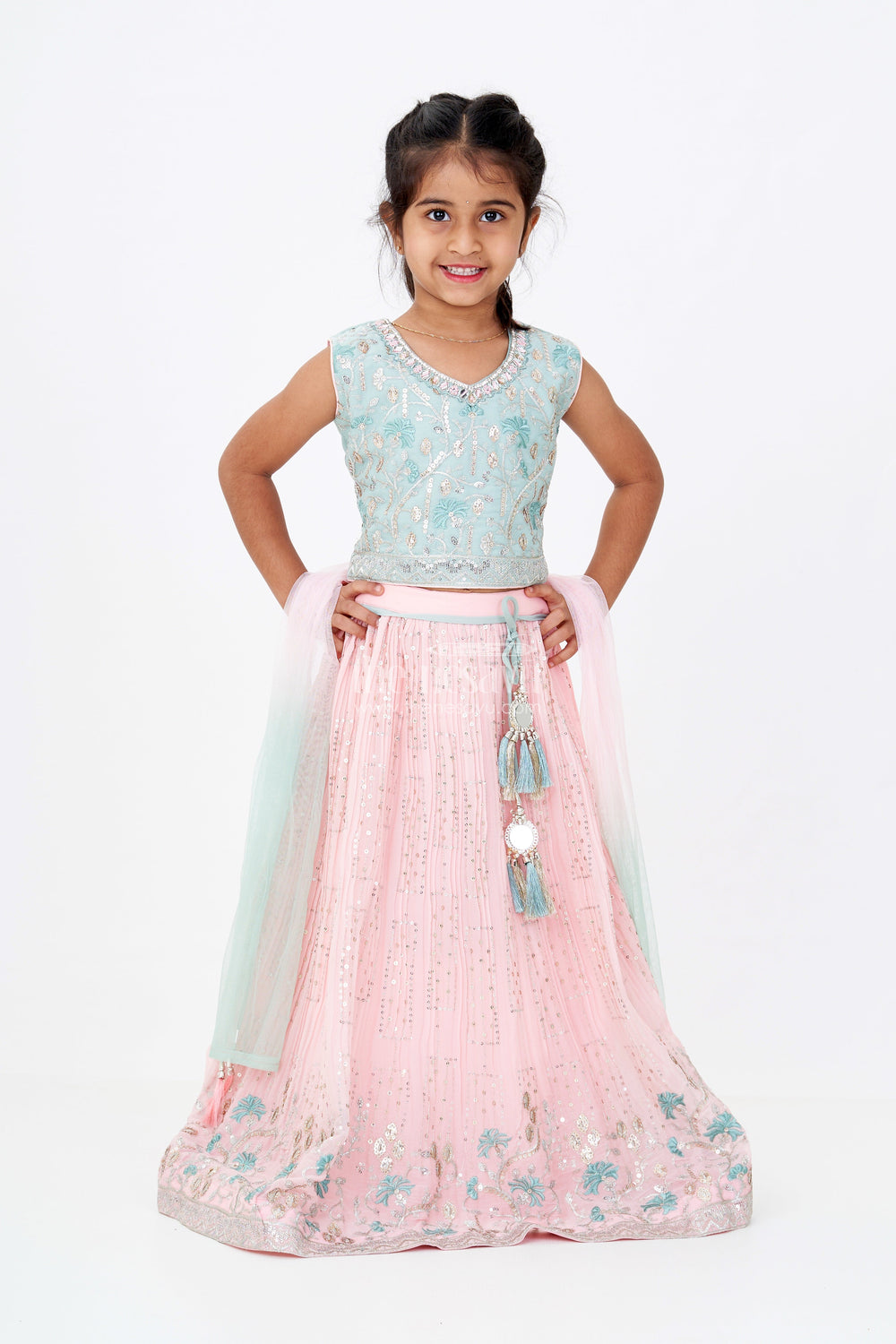 The Nesavu Girls Lehenga Choli Girls Beautiful Ghagra Choli with Embroidery and Sequin Detailing for Wedding Wear Nesavu Nesavu Girls Beautiful Ghagra Choli Designer Embroidery Sequins Wedding Wear