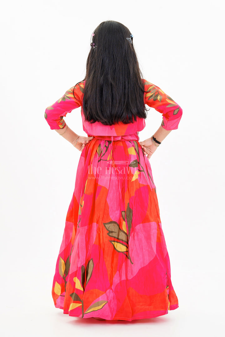 The Nesavu Girls Lehenga Choli Girls Birthday Lehenga with Floral Print and Embellished Sleeveless Choli in Vibrant Pink Nesavu Nesavu Girls Pink Birthday Lehenga Floral Print Embellished Sleeveless Choli