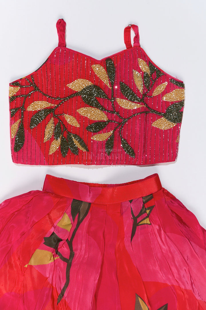 The Nesavu Girls Lehenga Choli Girls Birthday Lehenga with Floral Print and Embellished Sleeveless Choli in Vibrant Pink Nesavu Nesavu Girls Pink Birthday Lehenga Floral Print Embellished Sleeveless Choli