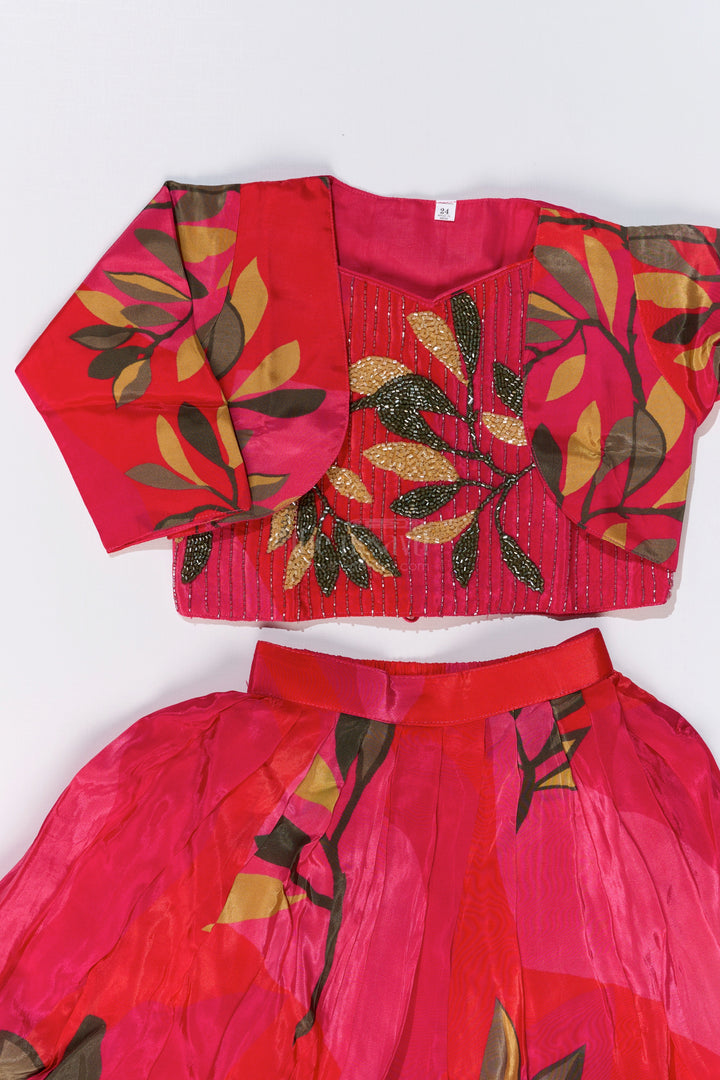 The Nesavu Girls Lehenga Choli Girls Birthday Lehenga with Floral Print and Embellished Sleeveless Choli in Vibrant Pink Nesavu Nesavu Girls Pink Birthday Lehenga Floral Print Embellished Sleeveless Choli