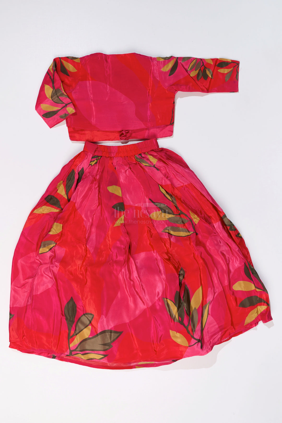 The Nesavu Girls Lehenga Choli Girls Birthday Lehenga with Floral Print and Embellished Sleeveless Choli in Vibrant Pink Nesavu Nesavu Girls Pink Birthday Lehenga Floral Print Embellished Sleeveless Choli