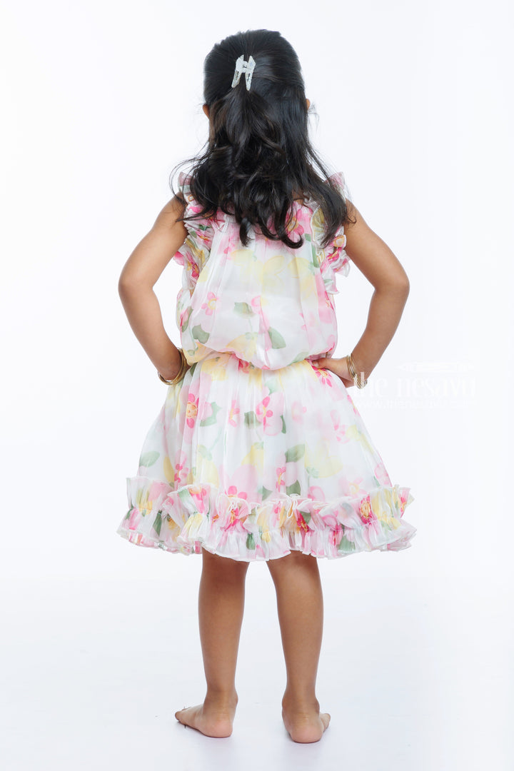 The Nesavu Baby Casual Sets Girls Blossom Pink Ruffle Top and Skirt Set - Playful Elegance Nesavu Chic Girls Pink Floral Ruffle Top and Skirt Set for Festive Fun | The Nesavu