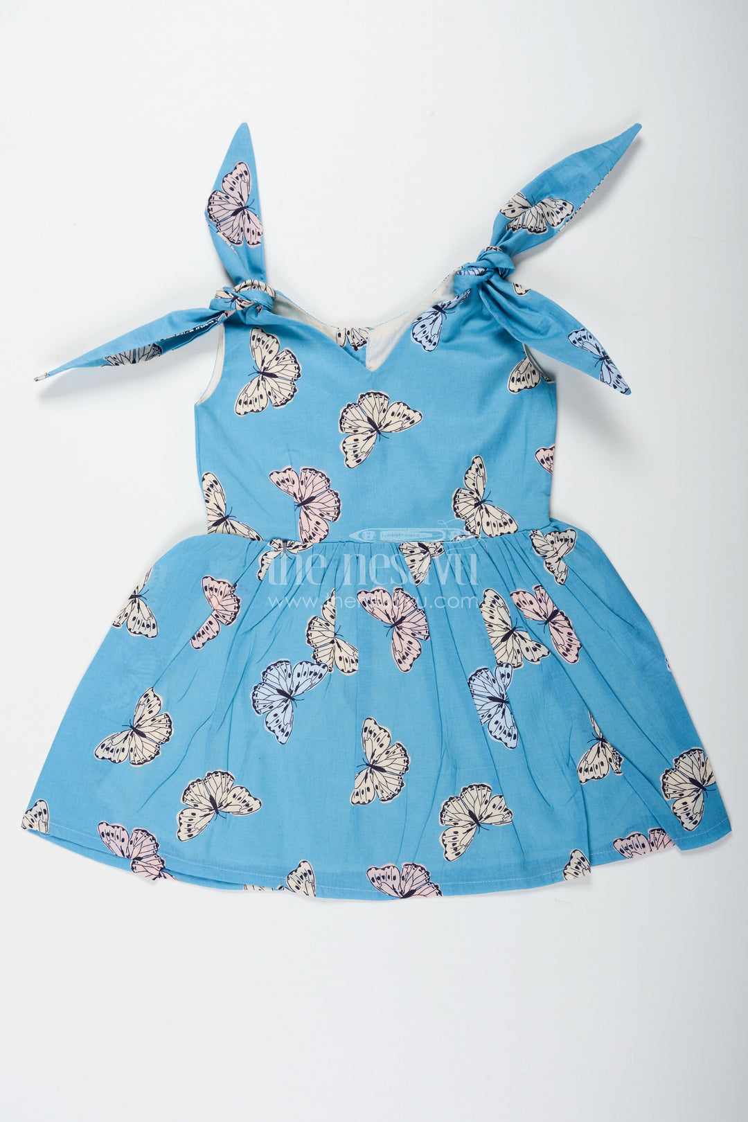 The Nesavu Girls Cotton Frock Girls Blue Cotton Frock with Butterfly Digital Print Ideal for Indian Wear Collection for Toddlers and Kids Nesavu 16 (1Y) / Blue GFC1690A-16 Nesavu Girls Blue Cotton Frock Butterfly Digital Print Indian Wear Collection Festive Comfort