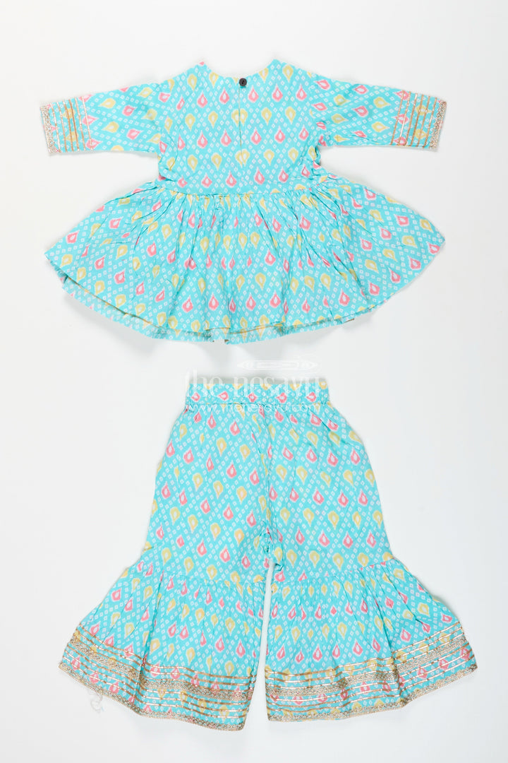 The Nesavu Girls blue cotton sharara set with tassels and embroidery  festive ethnic outfit Nesavu Nesavu blue cotton block print sharara set tassels  casual ethnic wear girls