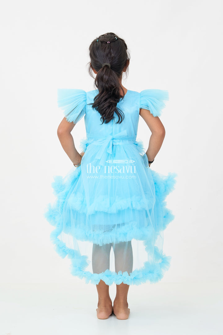 The Nesavu Girls Fancy Party Frock Girls Blue Party Dress with Sequin Bodice and High-Low Ruffled Hem Nesavu Nesavu Girls Blue Party Dress Sparkling Sequin Bodice Ruffled Net Layers