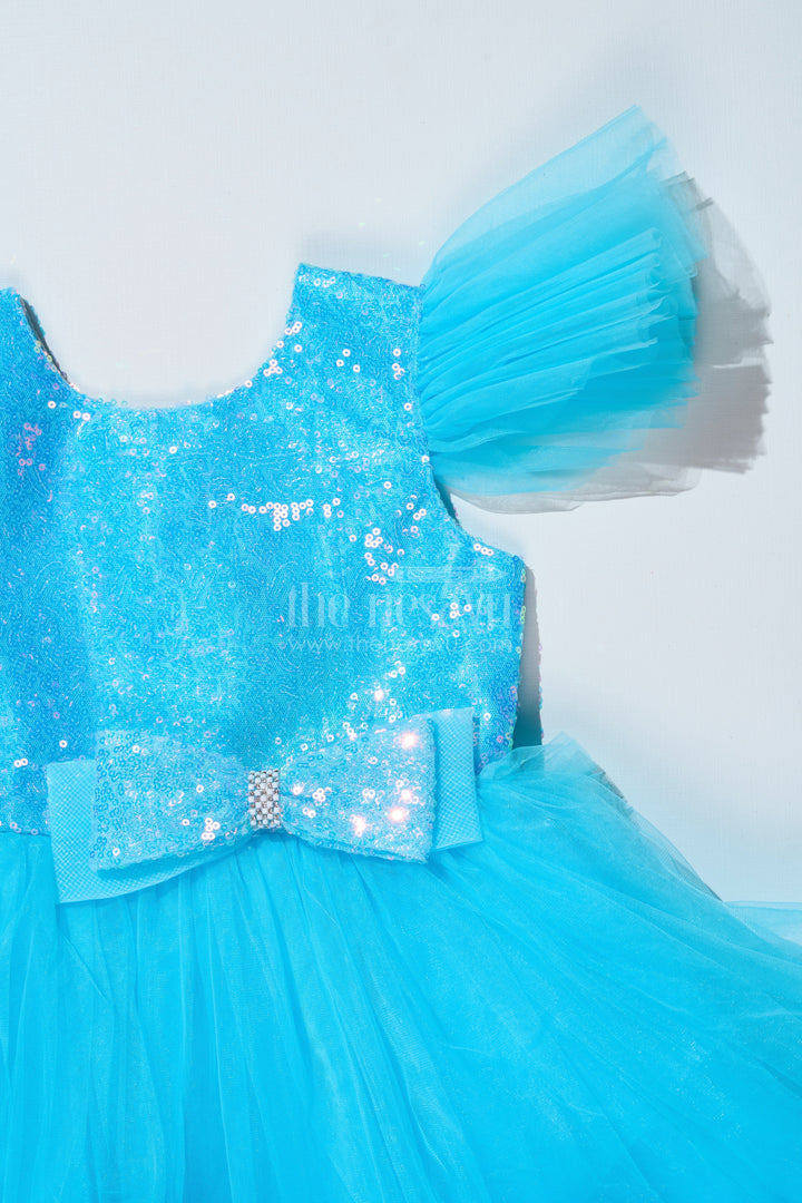 The Nesavu Girls Fancy Party Frock Girls Blue Party Dress with Sequin Bodice and High-Low Ruffled Hem Nesavu Nesavu Girls Blue Party Dress Sparkling Sequin Bodice Ruffled Net Layers