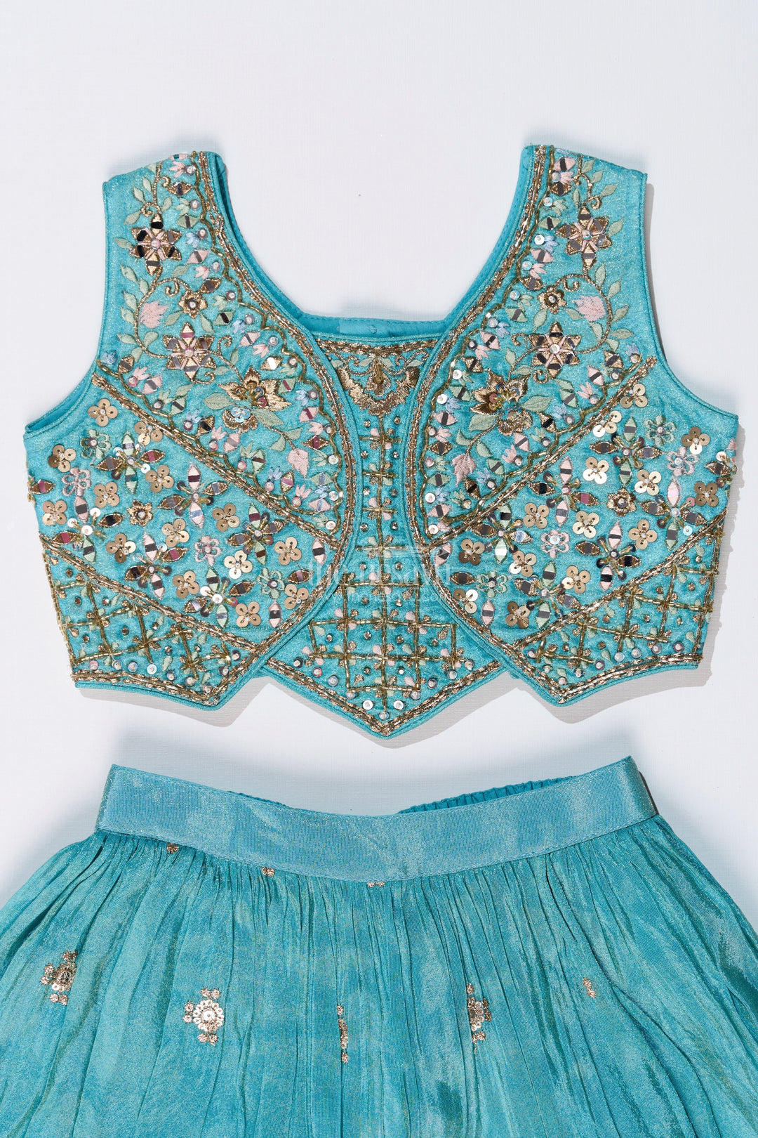 The Nesavu Girls Lehenga Choli Girls Blue Party Lehenga Dress with Embroidered Blouse and Mirror Work Detailing Nesavu Nesavu Girls Embroidered Blue Party Lehenga Dress Mirror Work Pink Dupatta