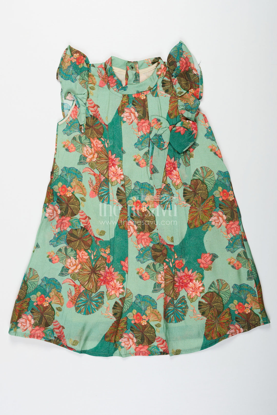 The Nesavu Girls Chanderi Frock Girls Blue Viscose Silk Frock with Lush Floral Prints Ideal for Traditional Wear for Kids Nesavu 18 (2Y) / Blue GFC1688C-18 Nesavu Girls Blue Viscose Silk Frock Floral Print Ideal Traditional Wear Kids Special Celebrations
