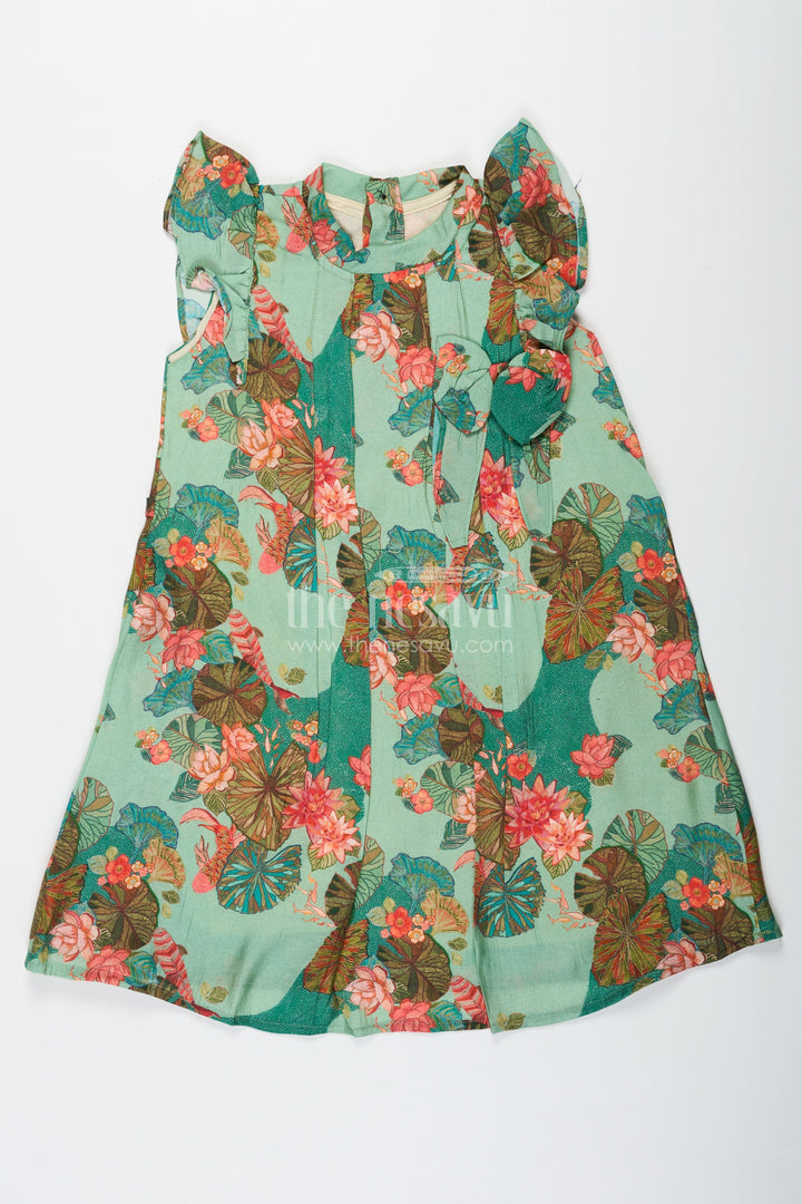The Nesavu Girls Chanderi Frock Girls Blue Viscose Silk Frock with Lush Floral Prints Ideal for Traditional Wear for Kids Nesavu 18 (2Y) / Blue GFC1688C-18 Nesavu Girls Blue Viscose Silk Frock Floral Print Ideal Traditional Wear Kids Special Celebrations