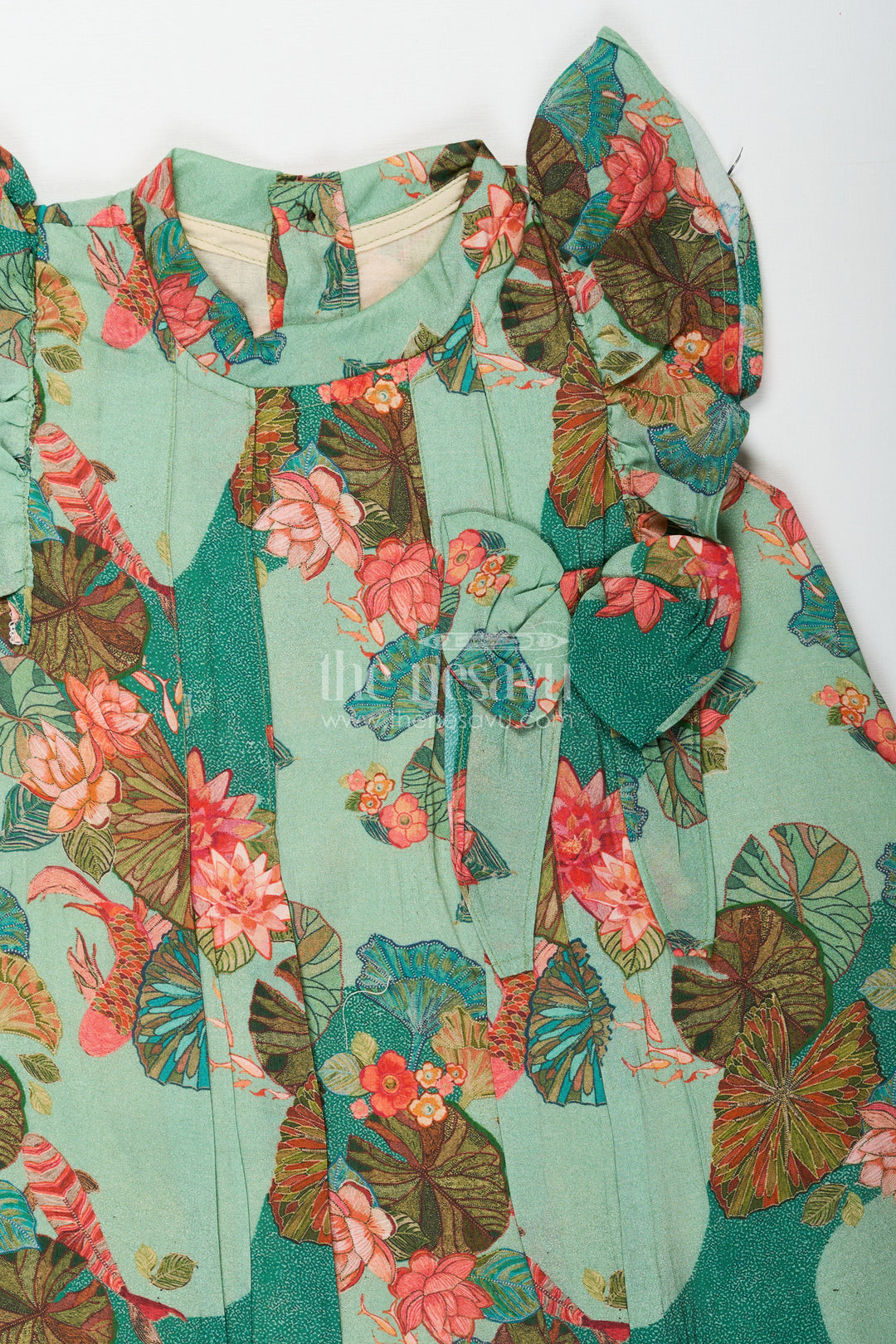 The Nesavu Girls Chanderi Frock Girls Blue Viscose Silk Frock with Lush Floral Prints Ideal for Traditional Wear for Kids Nesavu Nesavu Girls Blue Viscose Silk Frock Floral Print Ideal Traditional Wear Kids Special Celebrations