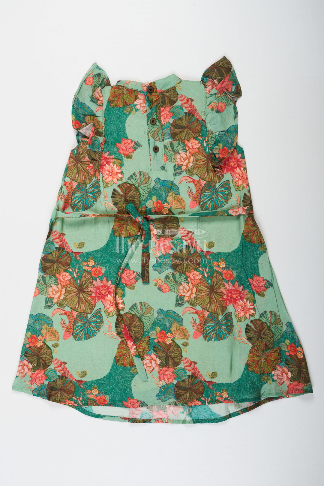 The Nesavu Girls Chanderi Frock Girls Blue Viscose Silk Frock with Lush Floral Prints Ideal for Traditional Wear for Kids Nesavu Nesavu Girls Blue Viscose Silk Frock Floral Print Ideal Traditional Wear Kids Special Celebrations
