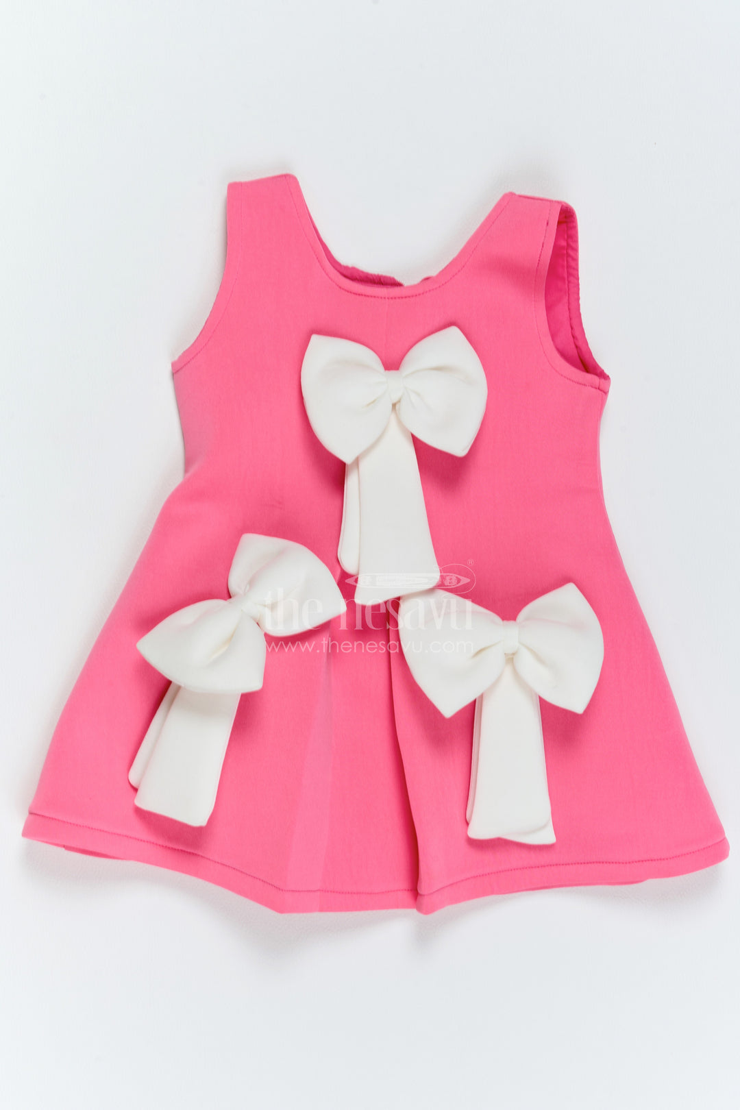 The Nesavu Girls Fancy Party Frock Girls Bow Frock for Birthday Outings and Family Celebrations Nesavu 16 (1Y) / Pink / Scuba PF327A-16 Nesavu Girls Bow Scuba Frock For Birthday Outings Family Celebrations Parties And Special Occasions