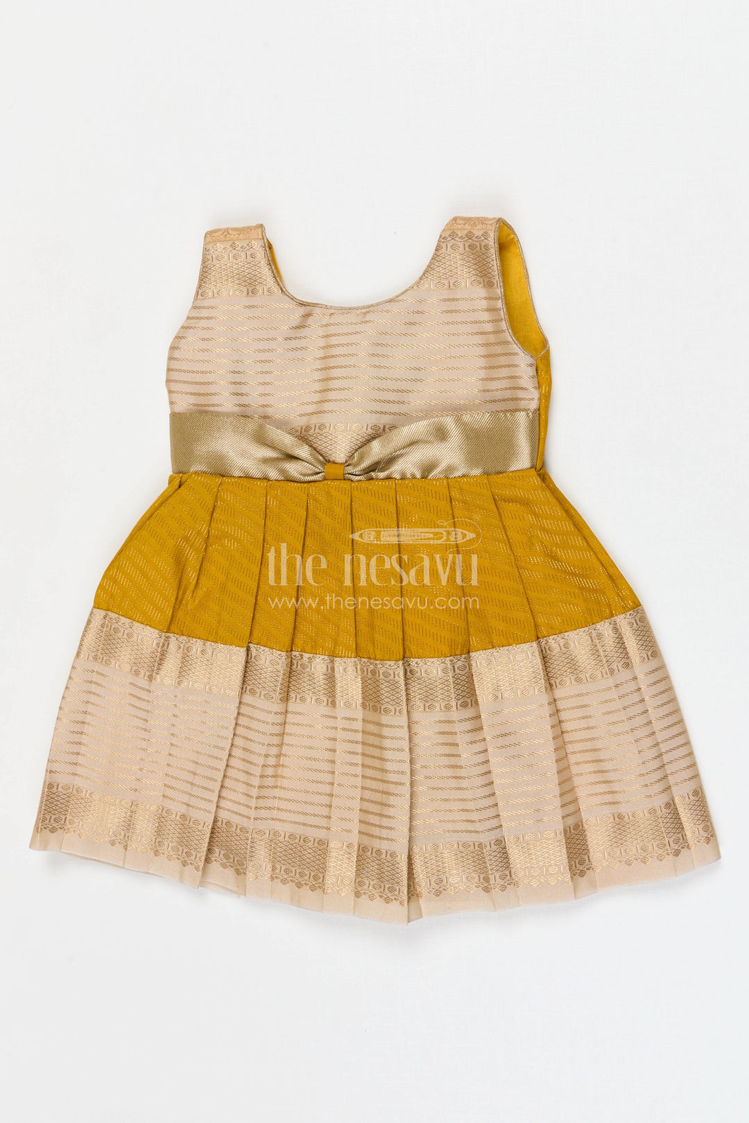 The Nesavu Girls Kanchi Silk Frock Girls Bridal Silk Frock for Wedding Ceremonies Nesavu 10 (NB) / Yellow / Style 4 KSF028DD-10 Nesavu Girls Bridal Kanchivaram Silk Frock For Weddings Receptions And Festive Celebrations