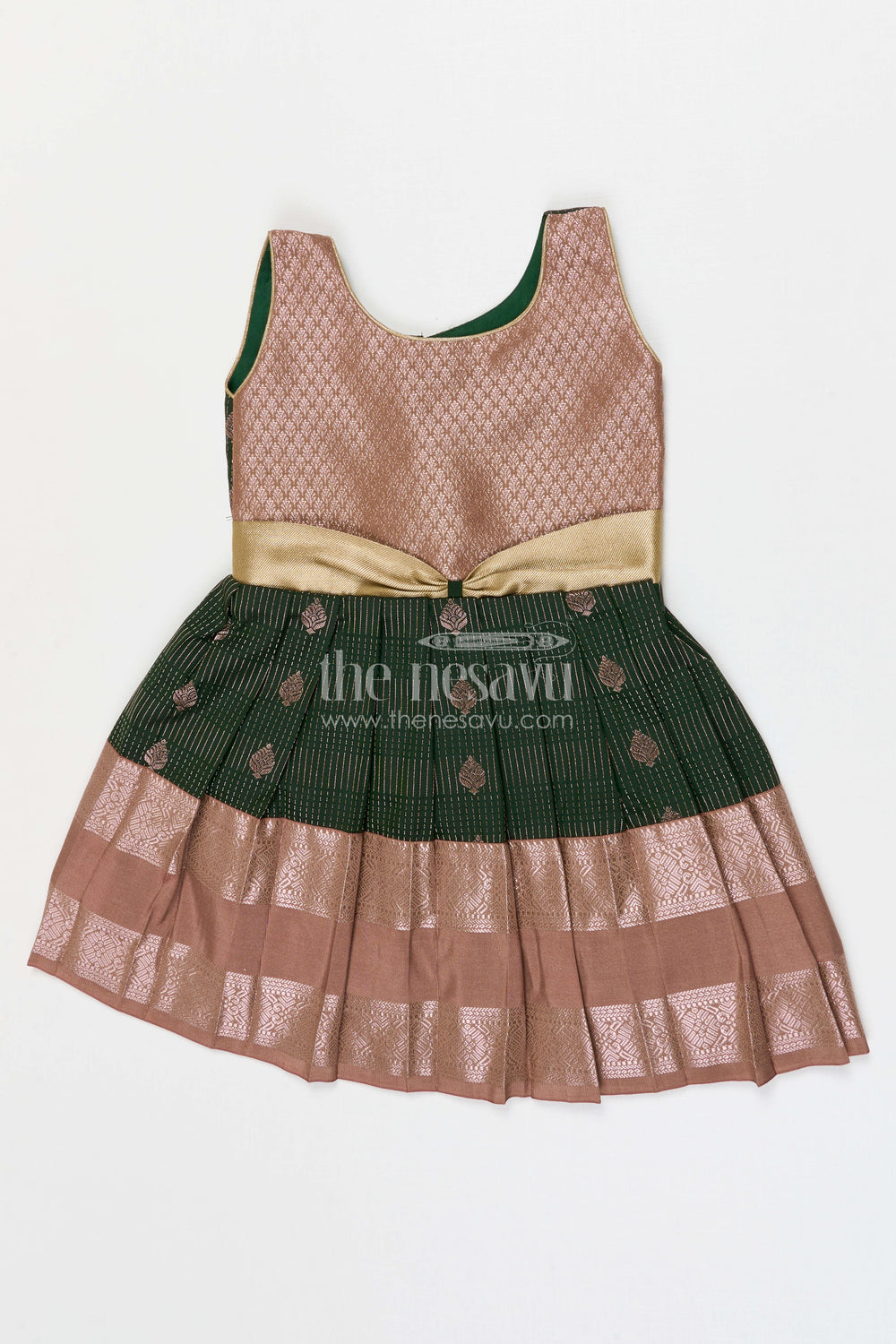 The Nesavu Girls Kanchi Silk Frock Girls Bridal Silk Frock for Weddings and Receptions Nesavu 10 (NB) / Green / Style 1 KSF022CA-10 Nesavu Girls Semi Bridal Silk Kanchivaram Frock For Weddings Receptions And Festive Occasions