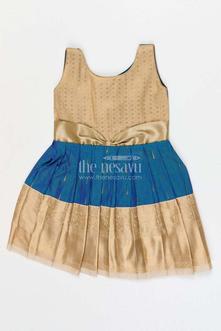 The Nesavu Girls Kanchi Silk Frock Girls Bridesmaid Silk Frock for Weddings and Receptions Nesavu 10 (NB) / Blue / Style 1 KSF025AA-10 Nesavu Girls Bridesmaid Kanchivaram Silk Frock For Weddings Receptions And Festive Celebrations