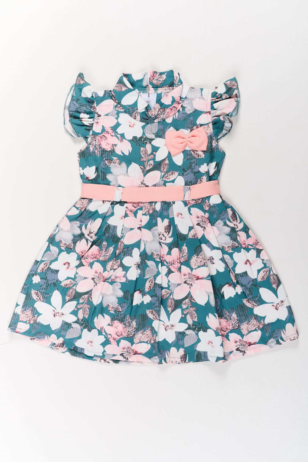 The Nesavu Girls Cotton Frock Girls Casual Chiffon Maxi Dress with Floral Print and Bow Detail Nesavu 18 (2Y) / Multicolor GFC1570B-18 Nesavu Girls Casual Chiffon Maxi Dress Floral Print Bow