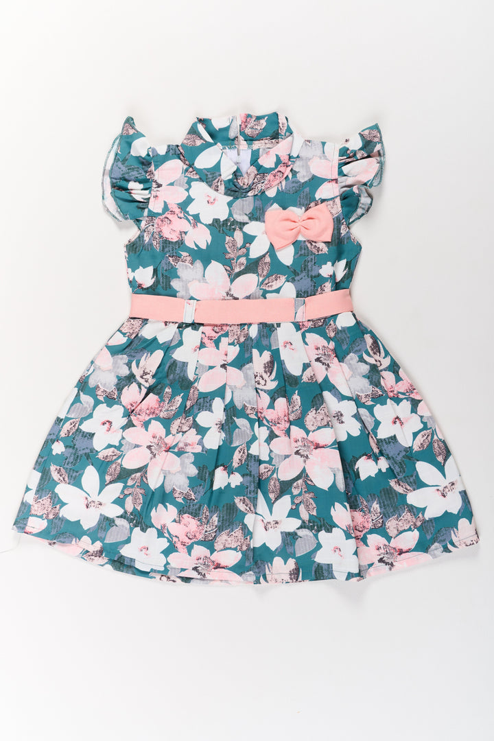 The Nesavu Girls Cotton Frock Girls Casual Chiffon Maxi Dress with Floral Print and Bow Detail Nesavu 18 (2Y) / Multicolor GFC1570B-18 Nesavu Girls Casual Chiffon Maxi Dress Floral Print Bow