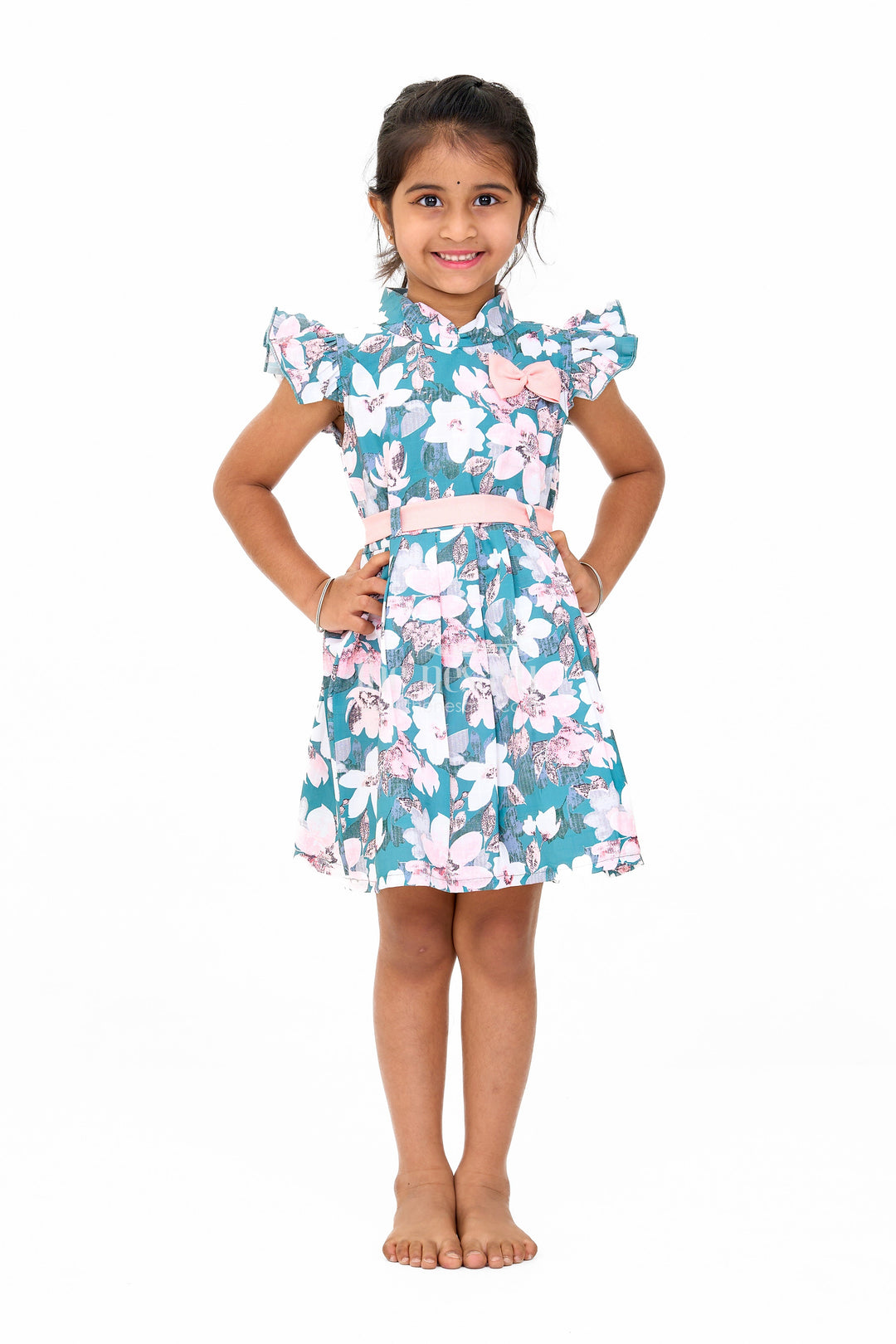 The Nesavu Girls Cotton Frock Girls Casual Chiffon Maxi Dress with Floral Print and Bow Detail Nesavu 18 (2Y) / Multicolor GFC1570B-18 Nesavu Girls Casual Chiffon Maxi Dress Floral Print Bow