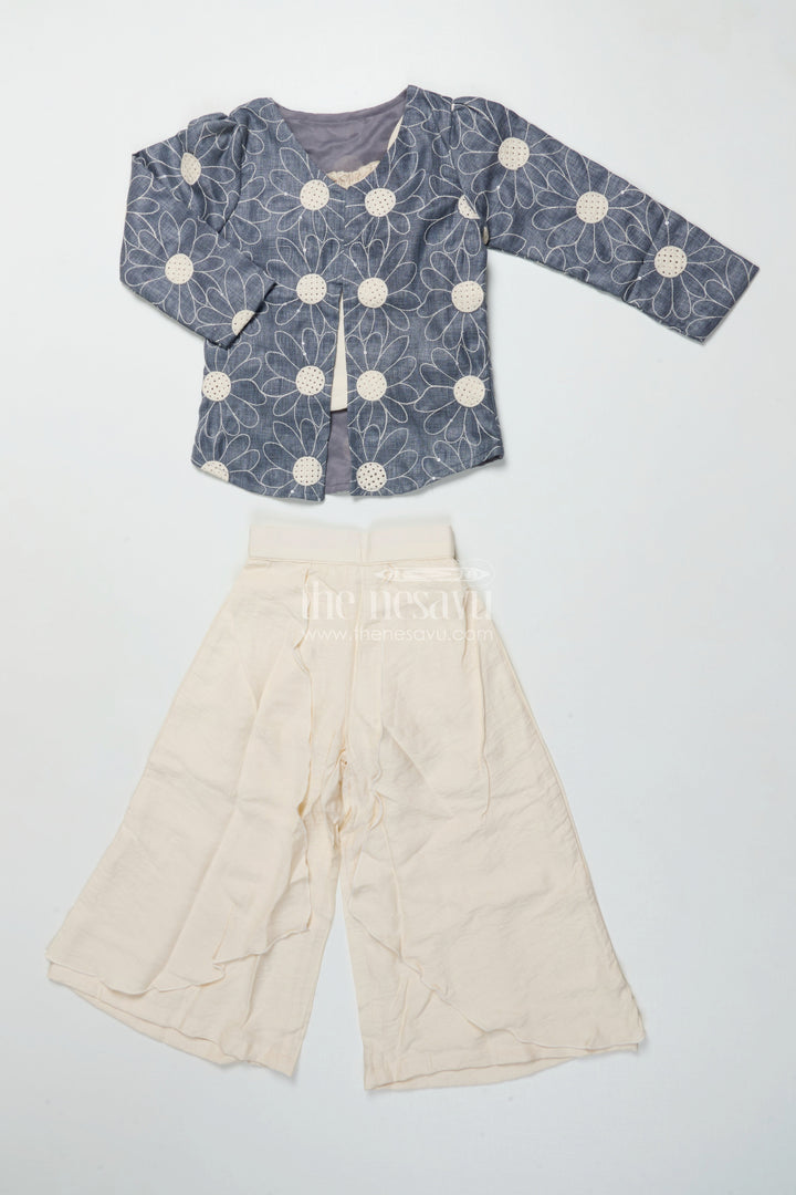 The Nesavu Girls Casual Set Girls Casual Co-Ord Set for Outings and Playdates Nesavu 24 (5Y) / Gray GPS897A-24 Nesavu girls cotton co-ord set embroidered shrug casual outings playdates