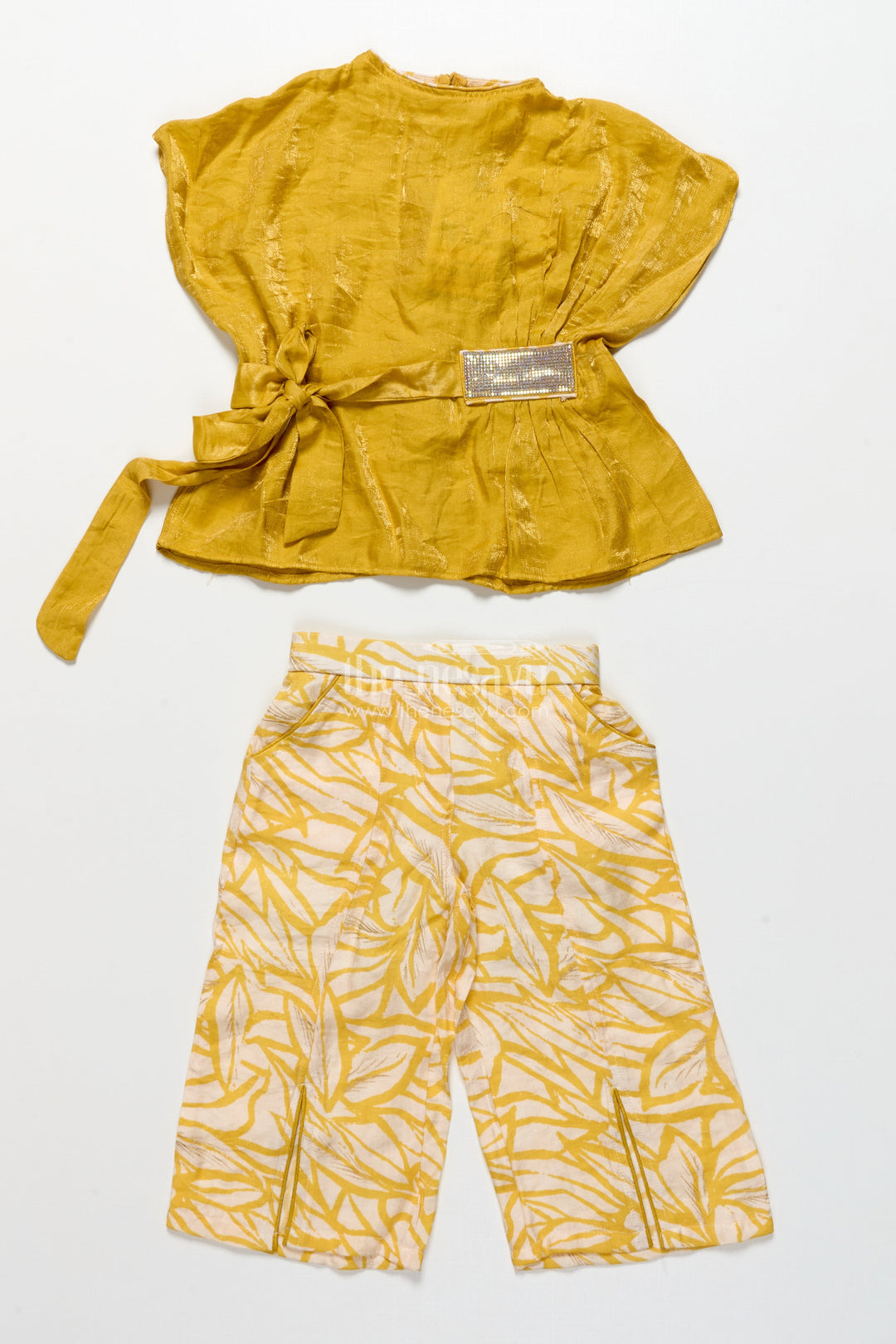The Nesavu Girls Casual Set Girls Casual Ethnic Set with Georgette Top and Printed Pants Nesavu 18 (2Y) / Yellow GPS723B-18 Nesavu girls ethnic casual set georgette top digital print pants festive wear