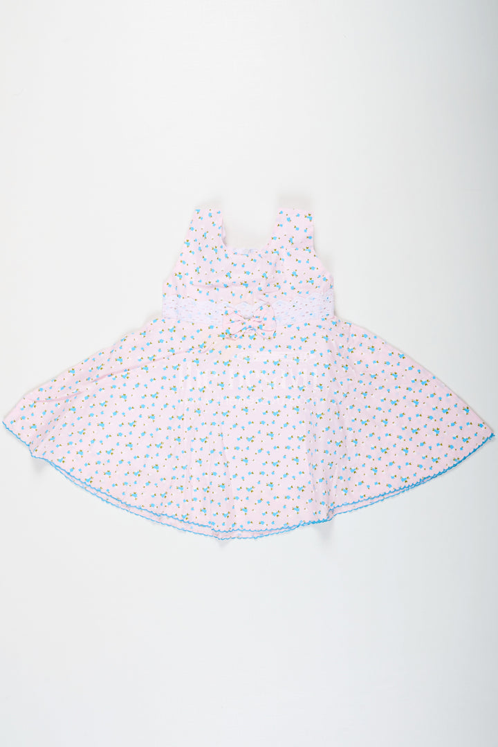 The Nesavu Baby Cotton Frocks Girls Casual Flower Dress in Soft Cotton with Delicate Allover Floral Print and Lace Waist Detailing Nesavu 14 (6M) / Pink BFJ752B-14 Nesavu Cotton Casual Flower Dress Girls Soft Fabric Allover Floral Print Design