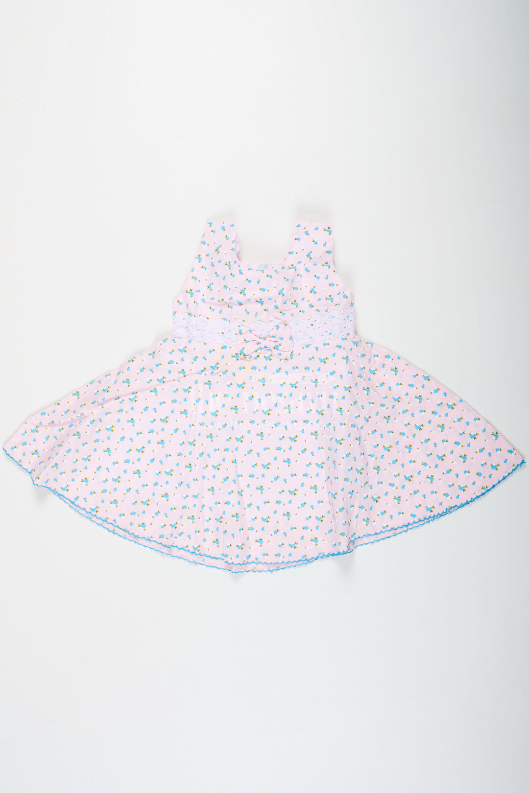 The Nesavu Baby Cotton Frocks Girls Casual Flower Dress in Soft Cotton with Delicate Allover Floral Print and Lace Waist Detailing Nesavu 14 (6M) / Pink BFJ752B-14 Nesavu Cotton Casual Flower Dress Girls Soft Fabric Allover Floral Print Design