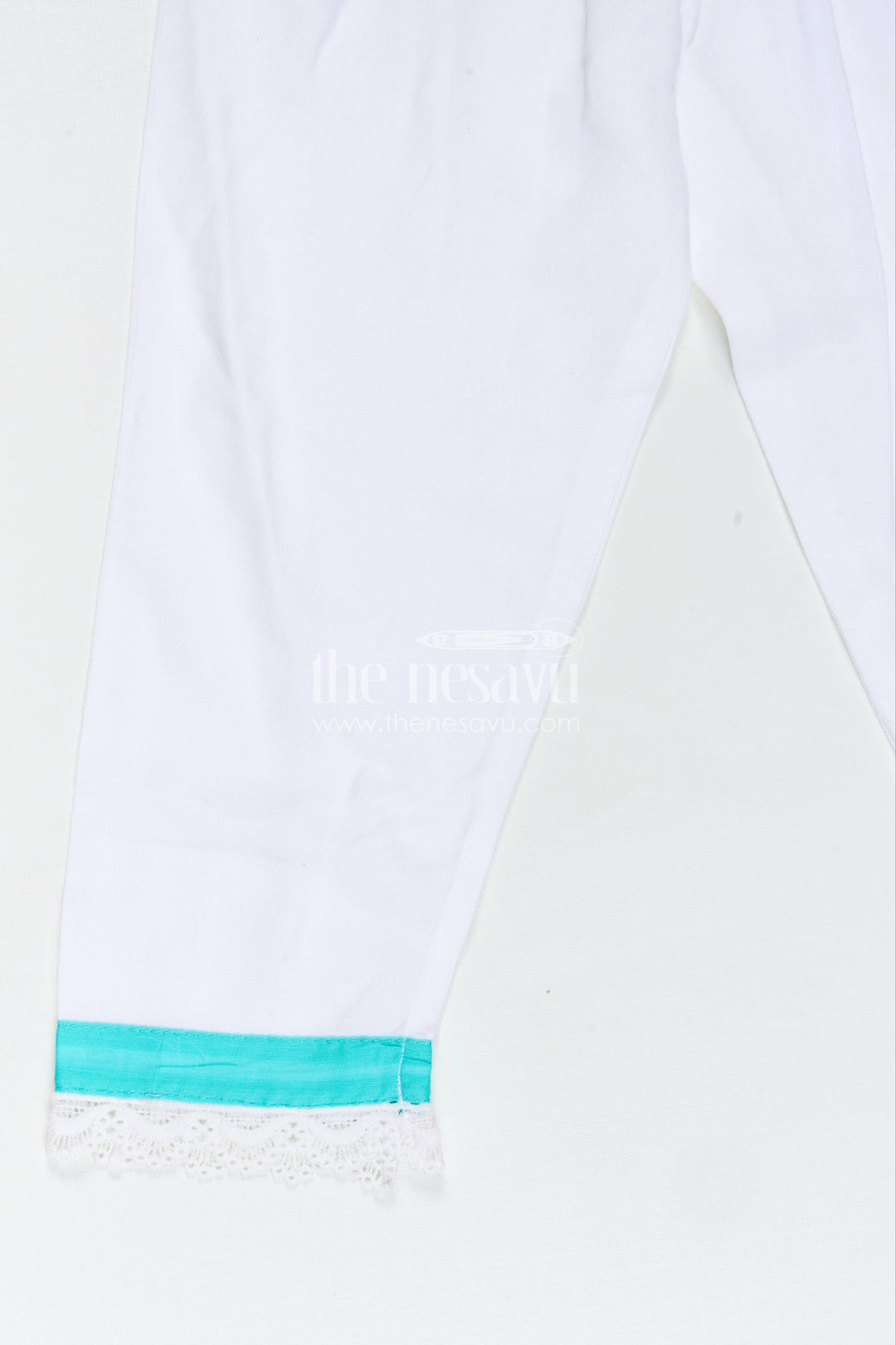The Nesavu Girls Casual Set Girls Casual Smart Dresses in Cotton with Turquoise Embroidered Sleeveless Top and White Pants Nesavu Nesavu Girls Casual Smart Dresses Cotton Embroidered Turquoise Top White Lace Pants