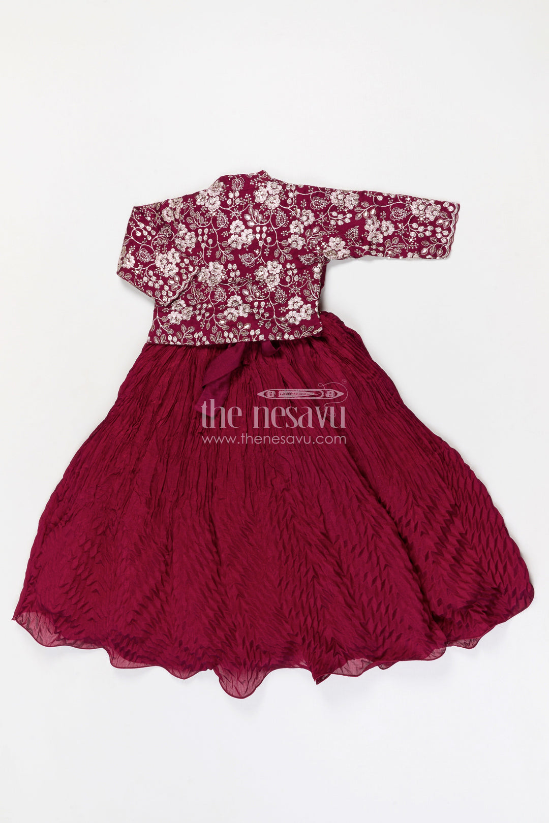 The Nesavu Girls Casual Gown Girls Celebration Gown for Parties and Festive Occasions Nesavu Nesavu girls georgette celebration gown with designer embroidered jacket for parties