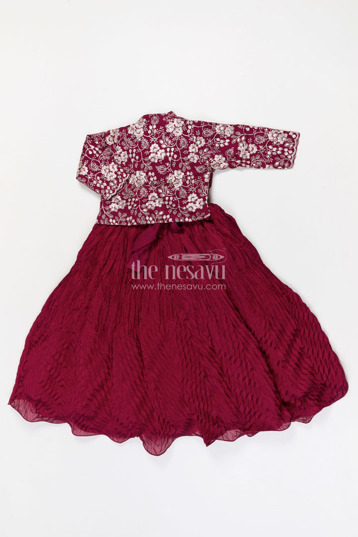 The Nesavu Girls Casual Gown Girls Celebration Gown for Parties and Festive Occasions Nesavu Nesavu girls georgette celebration gown with designer embroidered jacket for parties