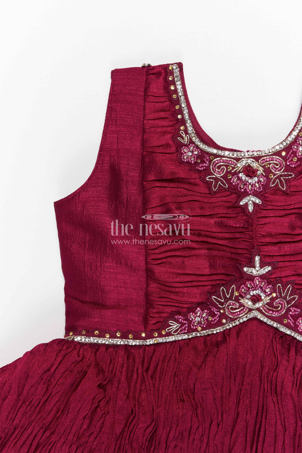 The Nesavu Girls Casual Gown Girls Celebration Gown for Parties and Festive Occasions Nesavu Nesavu girls georgette celebration gown with designer embroidered jacket for parties