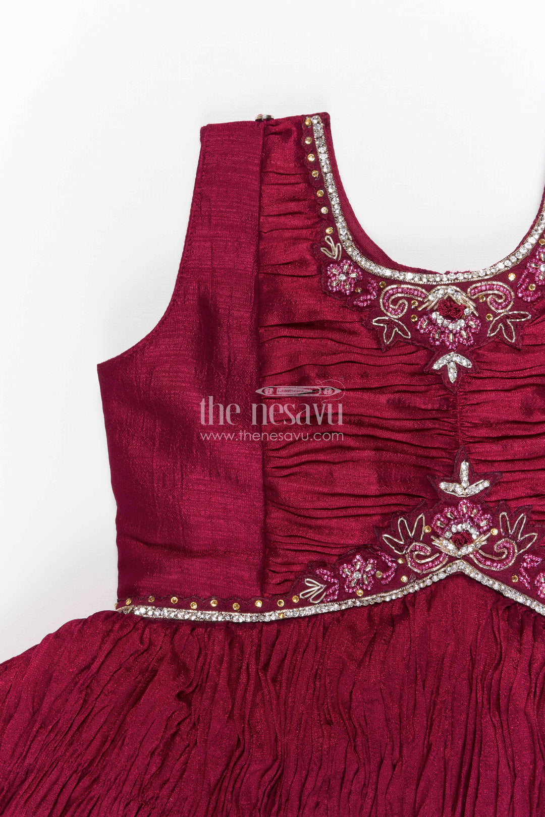 The Nesavu Girls Casual Gown Girls Celebration Gown for Parties and Festive Occasions Nesavu Nesavu girls georgette celebration gown with designer embroidered jacket for parties