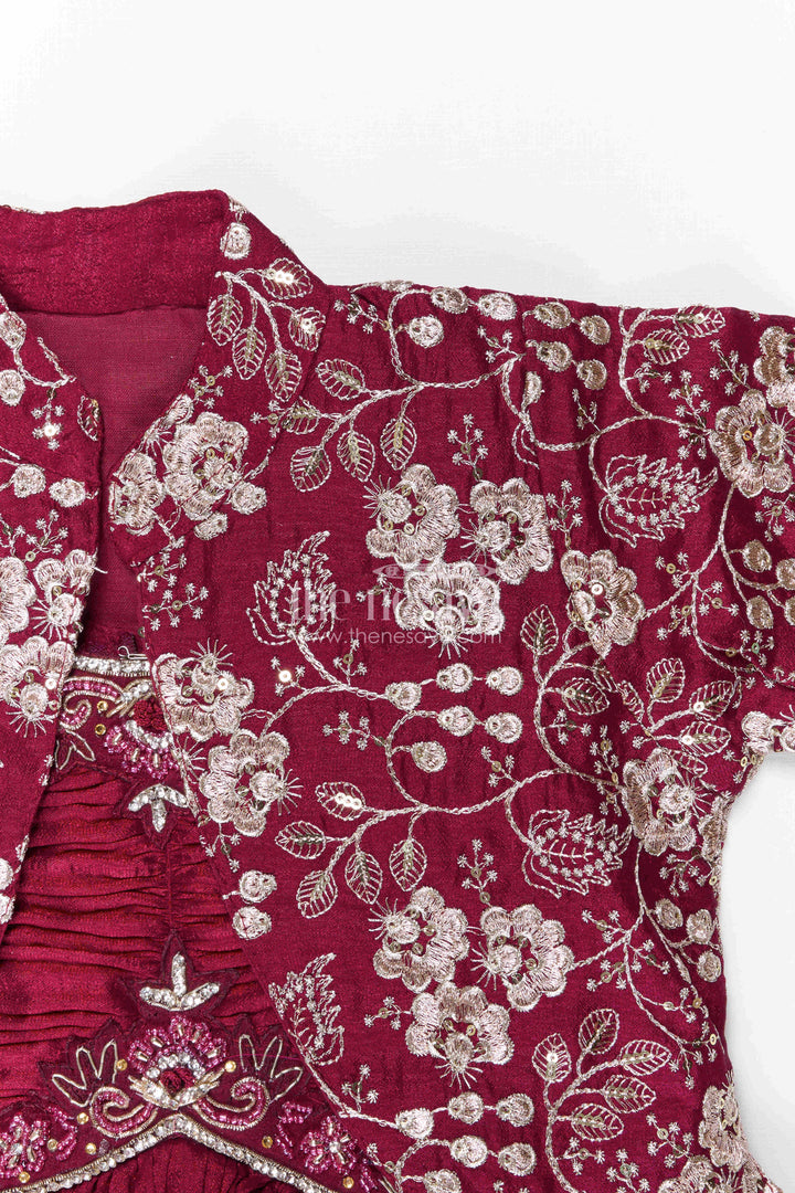 The Nesavu Girls Casual Gown Girls Celebration Gown for Parties and Festive Occasions Nesavu Nesavu girls georgette celebration gown with designer embroidered jacket for parties