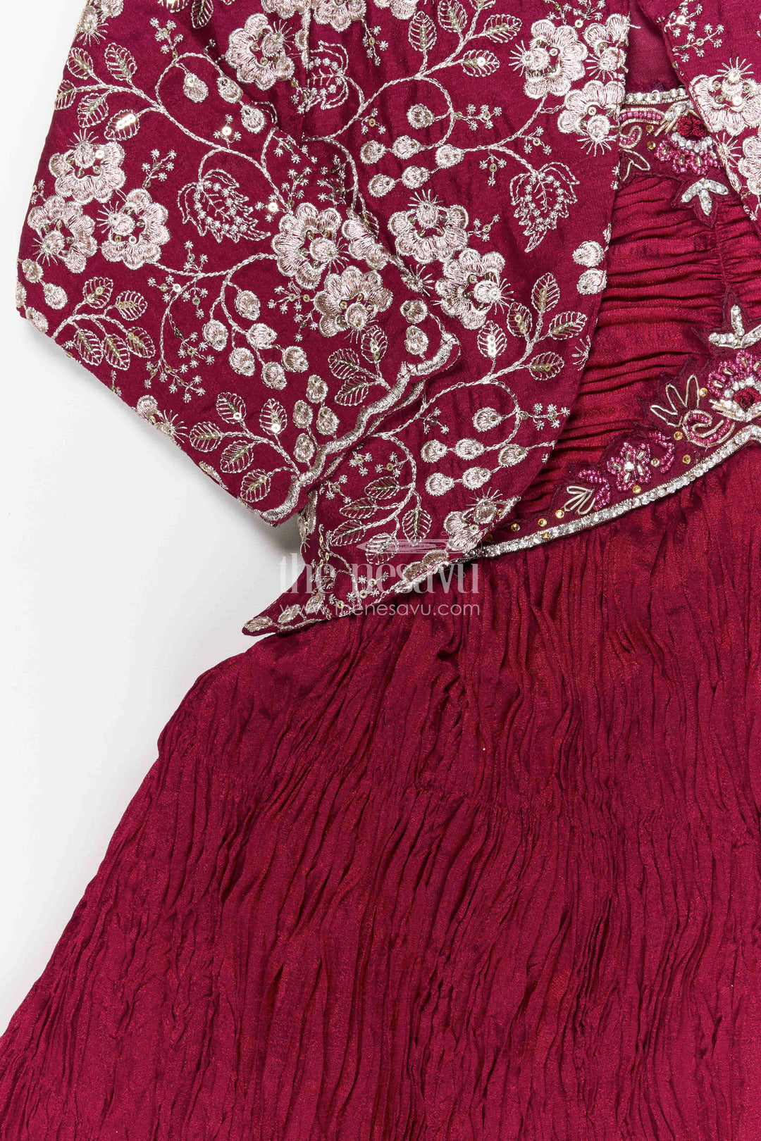 The Nesavu Girls Casual Gown Girls Celebration Gown for Parties and Festive Occasions Nesavu Nesavu girls georgette celebration gown with designer embroidered jacket for parties