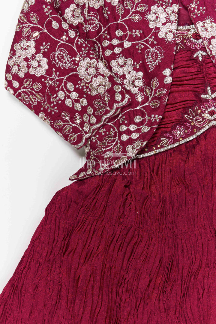 The Nesavu Girls Casual Gown Girls Celebration Gown for Parties and Festive Occasions Nesavu Nesavu girls georgette celebration gown with designer embroidered jacket for parties