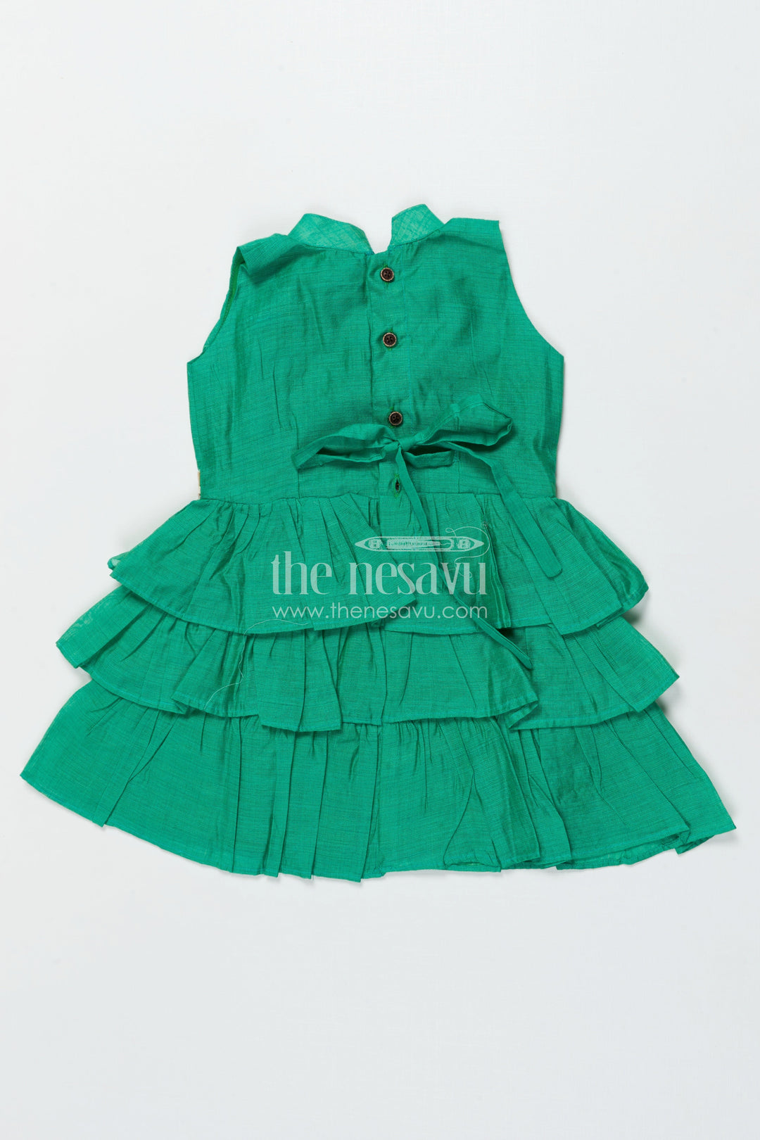 The Nesavu Girls Chanderi Frock Girls Chanderi Cotton Frock for Festive Wear and Special Occasions Nesavu Nesavu girls green chanderi frock festive occasions cultural events family gatherings