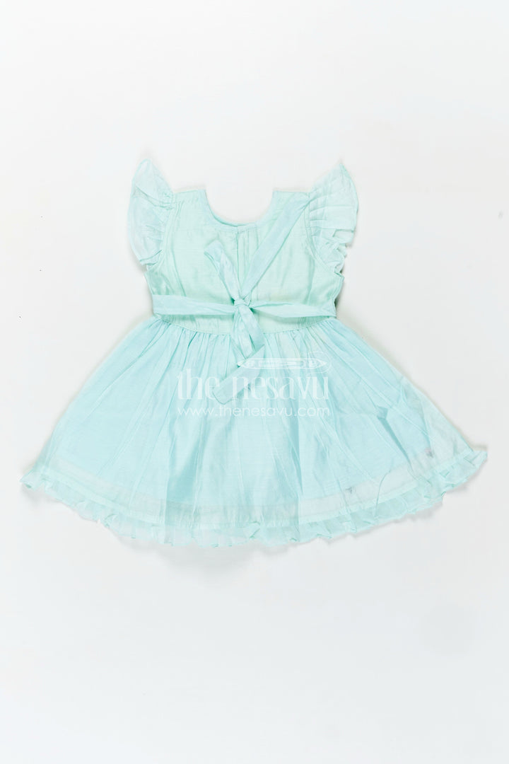 The Nesavu Girls Chanderi Frock Girls Chanderi Cotton Frock Ki Design in Mint Green with Floral and Butterfly Embroidery for Everyday Elegance Nesavu Nesavu Girls Chanderi Cotton Mint Green Frock Ki Design Floral Embroidery Soft Frills