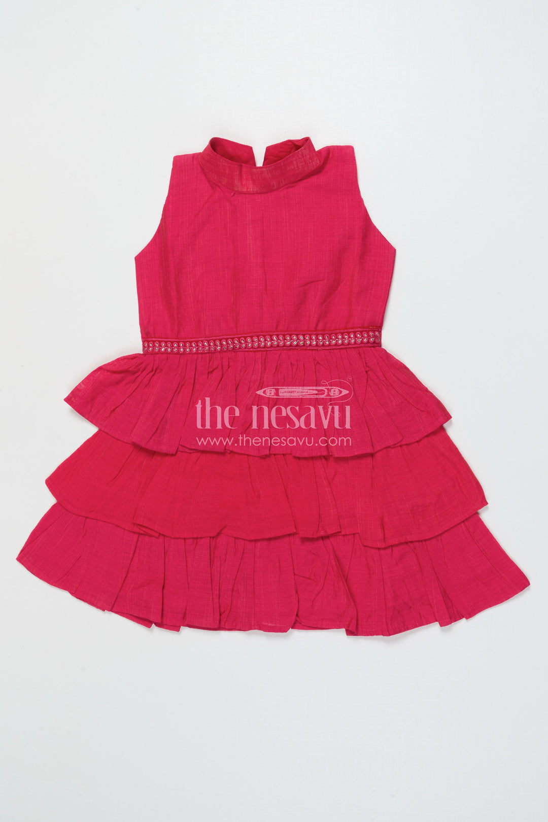 The Nesavu Girls Chanderi Frock Girls Chanderi Frock for Birthdays and Ethnic Celebrations Nesavu 18 (2Y) / Pink GFC2011B-18 Nesavu girls pink chanderi frock birthday celebrations traditional functions