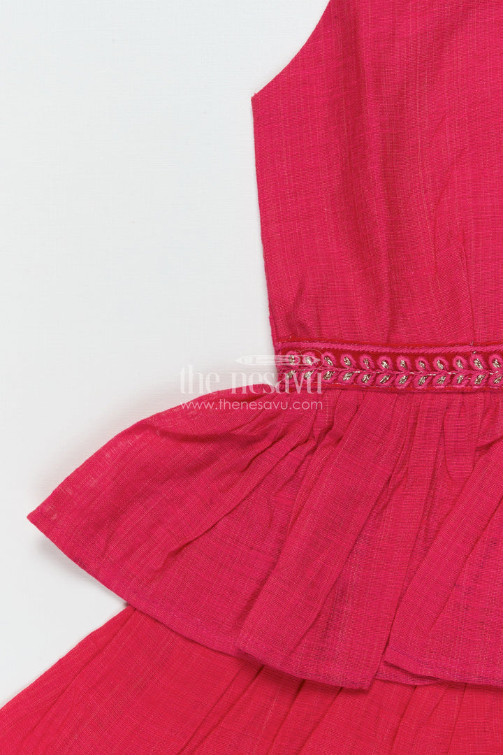 The Nesavu Girls Chanderi Frock Girls Chanderi Frock for Birthdays and Ethnic Celebrations Nesavu Nesavu girls pink chanderi frock birthday celebrations traditional functions