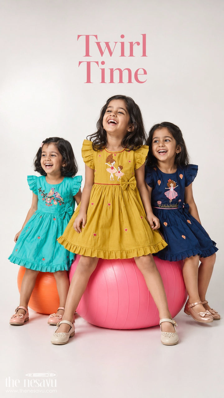 The Nesavu Girls Chanderi Frock Girls Chanderi Frock for Birthdays and Festive Celebrations Nesavu Nesavu Girls Chanderi Cotton Frock With Thread Embroidery For Birthdays And Festive Occasions