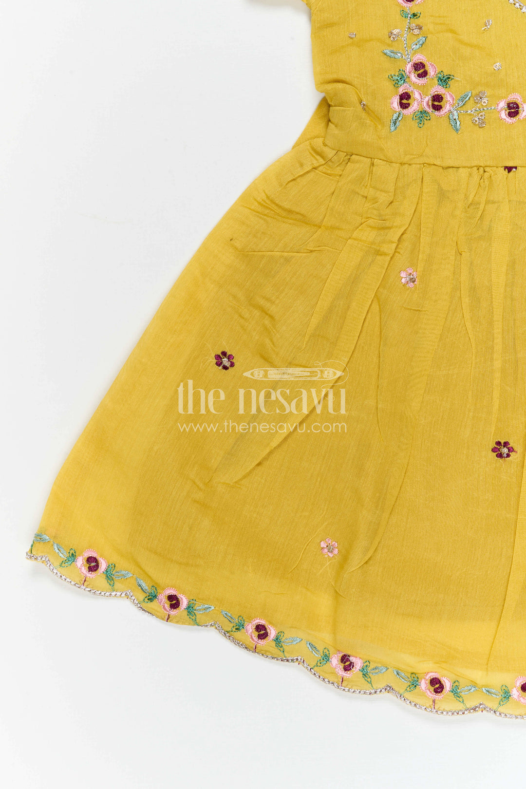 The Nesavu Girls Chanderi Frock Girls Chanderi Frock for Festive Celebrations and Family Gatherings Nesavu Nesavu Girls Chanderi Cotton Embroidered Frock For Festive Celebrations And Weddings