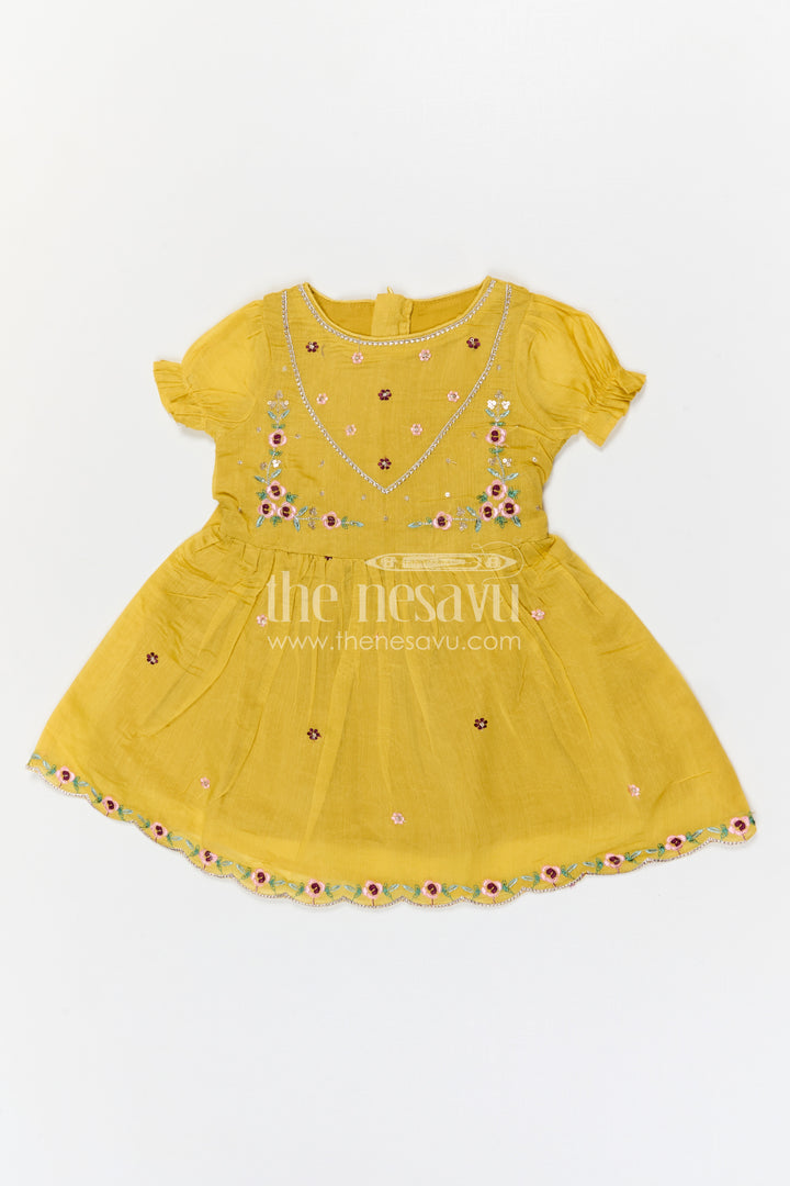 The Nesavu Girls Chanderi Frock Girls Chanderi Frock for Festive Celebrations and Family Gatherings Nesavu Nesavu Girls Chanderi Cotton Embroidered Frock For Festive Celebrations And Weddings