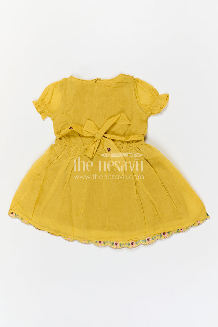 The Nesavu Girls Chanderi Frock Girls Chanderi Frock for Festive Celebrations and Family Gatherings Nesavu Nesavu Girls Chanderi Cotton Embroidered Frock For Festive Celebrations And Weddings