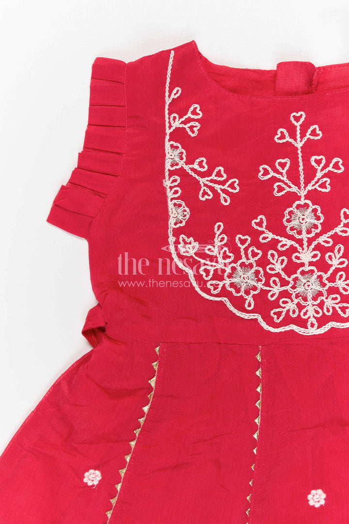 The Nesavu Girls Chanderi Frock Girls Chanderi Frock for Festive Celebrations and Wedding Occasions Nesavu Nesavu Girls Chanderi Cotton Embroidered Frock For Weddings Festive Celebrations And Events