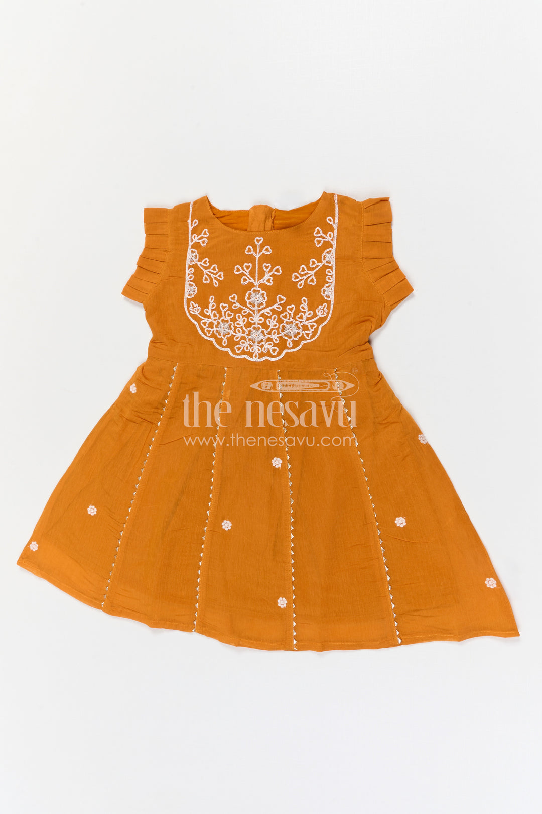 The Nesavu Girls Chanderi Frock Girls Chanderi Frock for Festive Gatherings and Traditional Celebrations Nesavu Nesavu Girls Chanderi Cotton Embroidered Frock For Festive Gatherings And Traditional Events