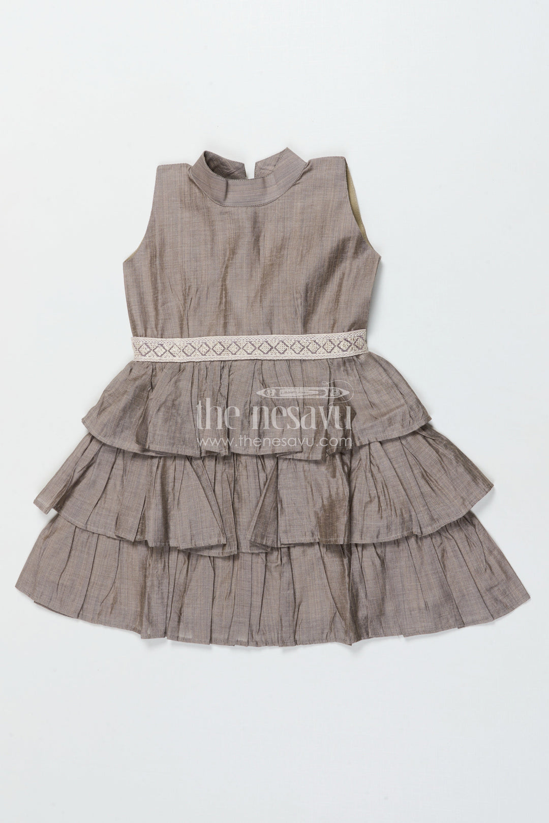 The Nesavu Girls Chanderi Frock Girls Chanderi Frock for School Functions and Festive Celebrations Nesavu 18 (2Y) / Gray GFC2011C-18 Nesavu girls grey chanderi frock ethnic school days festive functions cultural dressing