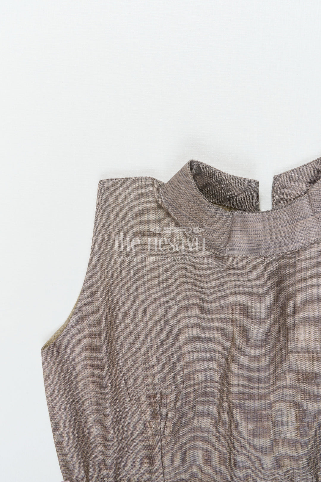 The Nesavu Girls Chanderi Frock Girls Chanderi Frock for School Functions and Festive Celebrations Nesavu Nesavu girls grey chanderi frock ethnic school days festive functions cultural dressing